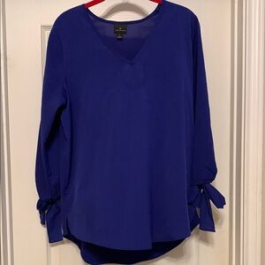Worthington Blue Tie Front Relaxed Blouse